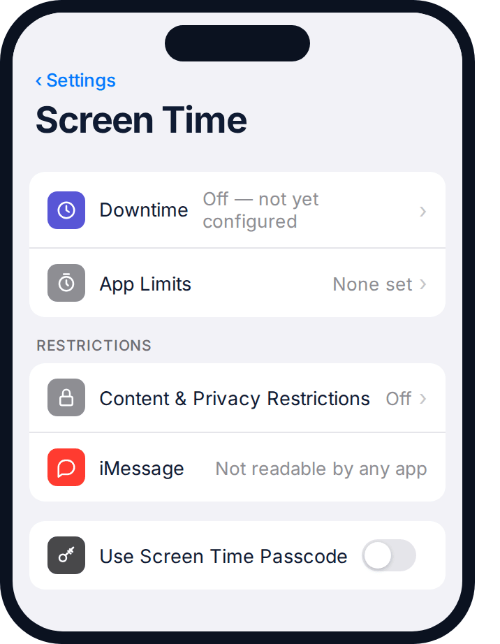 iPhone settings showing message content is not accessible to third-party apps