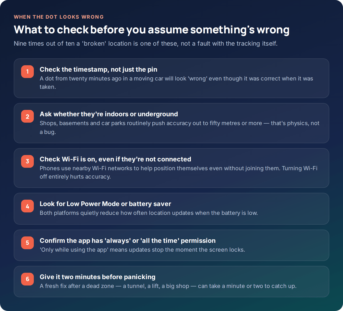 Checklist for troubleshooting an inaccurate or stale location reading