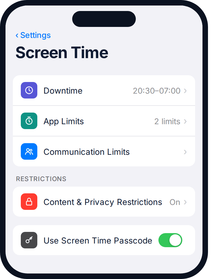 iPhone Screen Time as an example of the device layer of parental controls