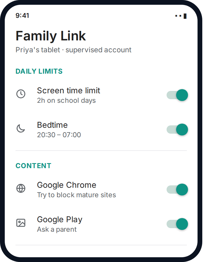 Android Family Link as an example of the device layer of parental controls