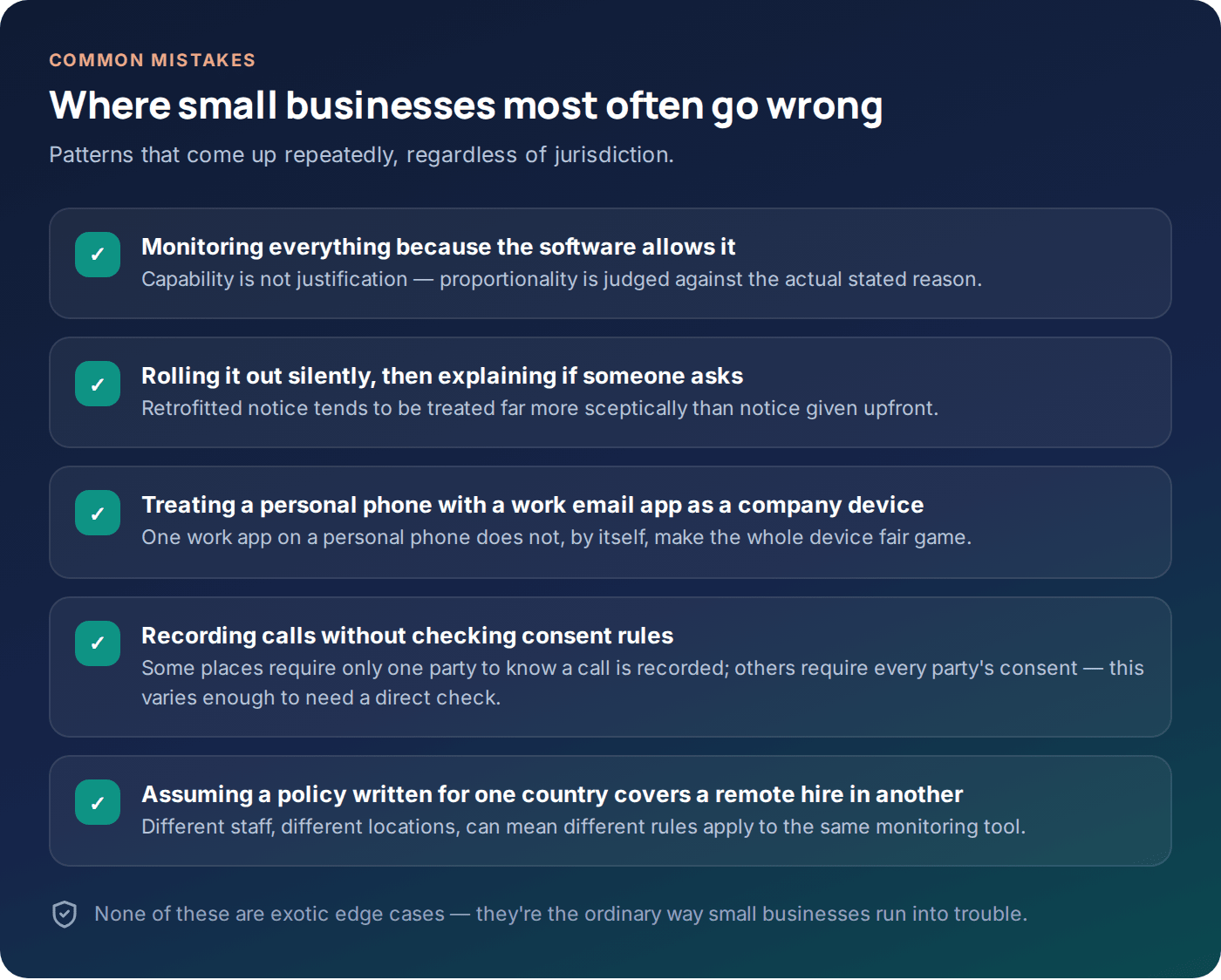 Checklist of common mistakes small businesses make with employee monitoring